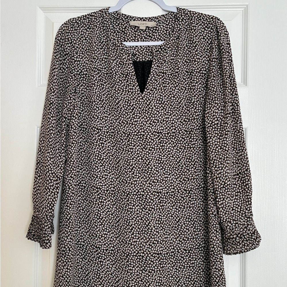 LOFT Belted Shift Dress Women’s SP Black & White Floral Print Lined